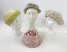 Vintage 1950's hats, to include two labelled Union Made in U.S.A - the cream and yellow hats, the