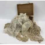 Assorted lace to include a large late 19th century machined, appliqued on net wedding veil, undyed