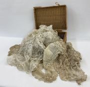 Assorted lace to include a large late 19th century machined, appliqued on net wedding veil, undyed