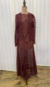 1930's maroon bias-cut lace dress with matching jacket