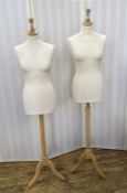 Two modern dress mannequins, adjustable height, size 8-10,on wooden support (2)
