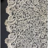 Long length of Honiton bobbin lace, circa 1860-1880, floral and foliate decoration design, 285cm x