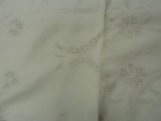 Quantity of vintage embroidered linen, probably Irish, single sheets and pillow cases, the edges