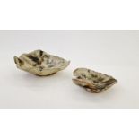 Two studio pottery lily pad-shaped dishes, marked 'R3' to base, 22cm wide and 15cm wide, in box (2)