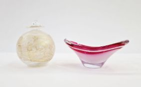 Flygsfors pink cased glass bowl by Paul Kedelv, marked to base, dated 63, 13cm wide x 6cm high,