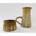 St Ives studio pottery jug and bowl, marked to base 'St Ives' with anchor mark 1975, 17.5cm high and