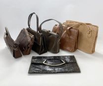 Selection of vintage bags, to include an ostrich skin bag labelled 'Waldybag made in England', a