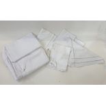 Large quantity of cotton flat sheets, single and double, Oxford and housewife pillow cases, many