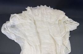 Late 19th/early 20th century embroidered muslin bed cover, the centre embroidered with monogram