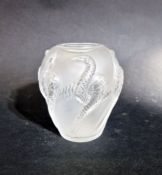 Lalique glass vase  " Serpents enroules" , etched mark to base, 12.5cm high approx. Condition