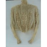 Edwardian lace blouse, overlaid lace on chiffon base, wired high neck, hook and eye fastening at the