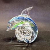 V Nason & Co. Murano glass dolphin paperweight, signed to base,13cm high