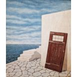 Ilene Astrahan (American 20th century) Egg tempera and acrylic varnish on board 'Abandoned Door',