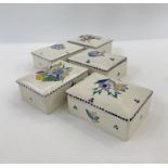 Five Poole pottery rectangular lidded trinket dishes (5)