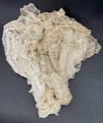 Late Victorian/Edwardian applique on net veil, floral decorated (some damage), an applique net
