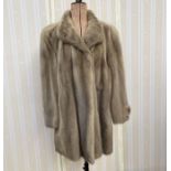 Silver grey mink three quarter length jacket, large with padded shoulders and a vintage fox