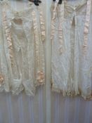 Late 19th c. / early 20th century pantalettes -  lace and embroidered panels, apricot silk ribbons