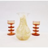Adrian Sankey glass vase, 18.5cm high approx. and a pair of Wedgwood 'Sheringham' orange glass
