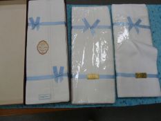 Irish linen single sheets - three pairs in original packing, and two single sheets with four