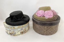 A vintage Freddie Fox straw hat, faux pink roses and net around the brim, labelled, and a Whitely'