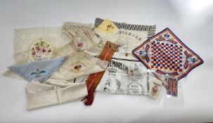 Assorted Royal memorabilia scarves, mainly coronation to include crepe scarf in honour of Queen