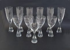 Set of six Holmegaard glass "Princess" champagne flutes (h.21.5cm) together with a set of five