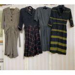 Various vintage dresses from 1940's and 1950's, to include grey wool with lime green stripe, three-