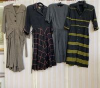 Various vintage dresses from 1940's and 1950's, to include grey wool with lime green stripe, three-