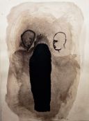 Pedro Cabrita Reis (Portugal b.1956) Watercolour / ink Untitled, two male heads staring at a black