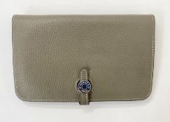 Hermes 'Dogon' wallet / purse, bifold with zipped coin purse, slots for cards, grey pebbled leather