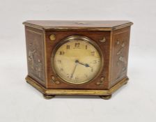 Small early 20th century mantel clock in trapezoidal case, inlaid and painted in the Chinese taste