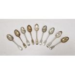 Set of six Indian silver-plate dessert spoons marked 'Madras Silver', 6ozt approx., two silver