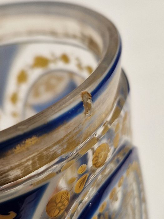 Pair of Bohemian overlay blue and gilt glass beakers on stands, with Arabic script Condition - Image 13 of 30