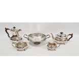 EPNS four-piece tea service, oval and panelled, and a two-handled fruit stand (1 box)