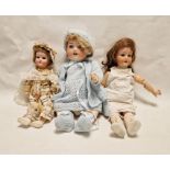Schoenau & Hoffmeister bisque headed doll with sleeping brown eyes, open mouth and cream and black