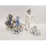 Lladro model of polar bears, the mother with two cubs on an iceberg, a Lladro figure of a girl