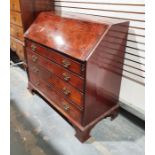 Georgian mahogany bureau, the fall front revealing an interior fitted with drawers, cupboard and