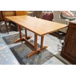 20th century pine trestle table, 150cm x 69cm approx.