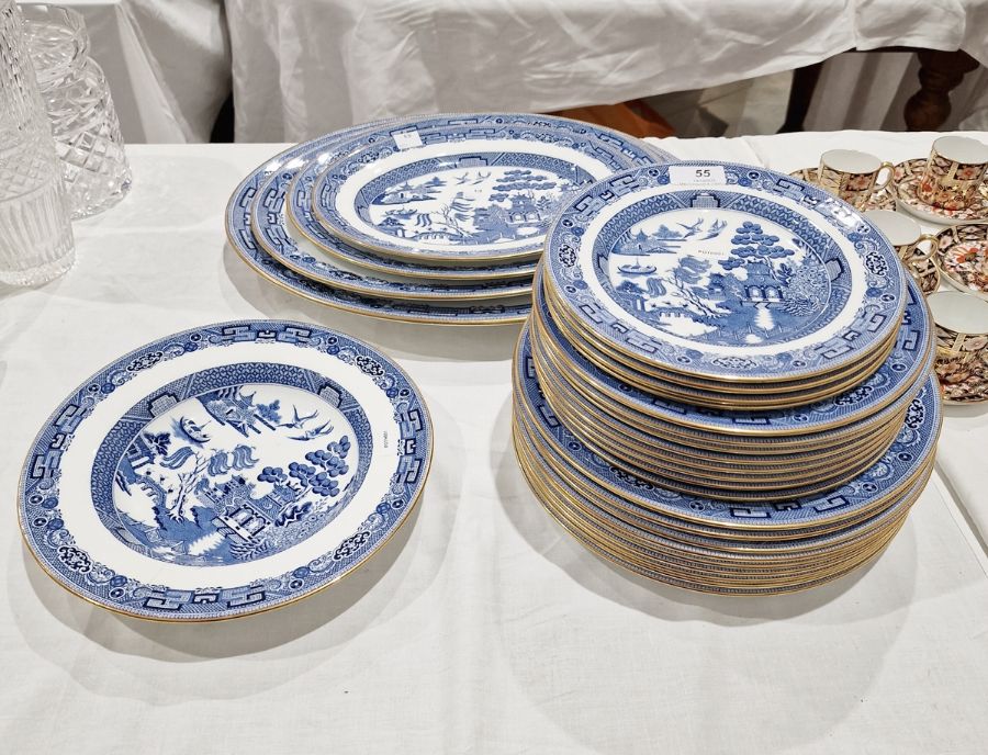 Wedgwood porcelain Willow pattern part dinner service, circa 1890, printed green marks for T. - Image 4 of 20