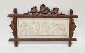 Late 19th century Continental white biscuit porcelain rectangular plaque, moulded with classical