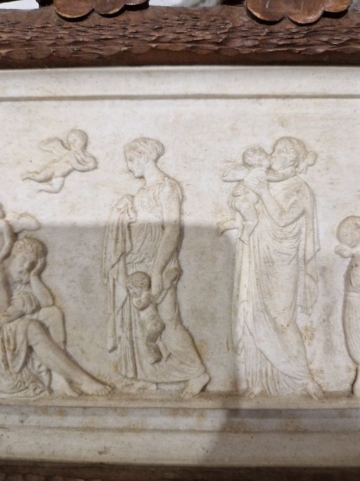 Late 19th century Continental white biscuit porcelain rectangular plaque, moulded with classical - Image 5 of 17