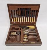 Maple & Co part service of Old English pattern EPNS flatware for six persons, in oak table canteen