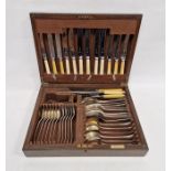 Maple & Co part service of Old English pattern EPNS flatware for six persons, in oak table canteen