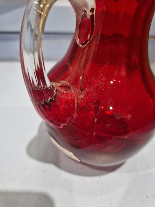 Salviati Murano ruby red champagne saucer with stylised dolphin stem, Victorian cranberry glass jug, - Image 8 of 10