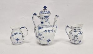 Royal Copenhagen Half Lace pattern blue and white tea wares, printed blue and green marks,