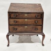 19th century mahogany bureau, oval inlay to drop flap enclosing arrangement of drawers and