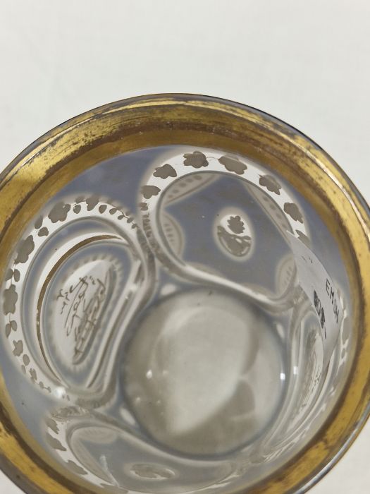 Pair of Bohemian overlay blue and gilt glass beakers on stands, with Arabic script Condition - Image 2 of 30