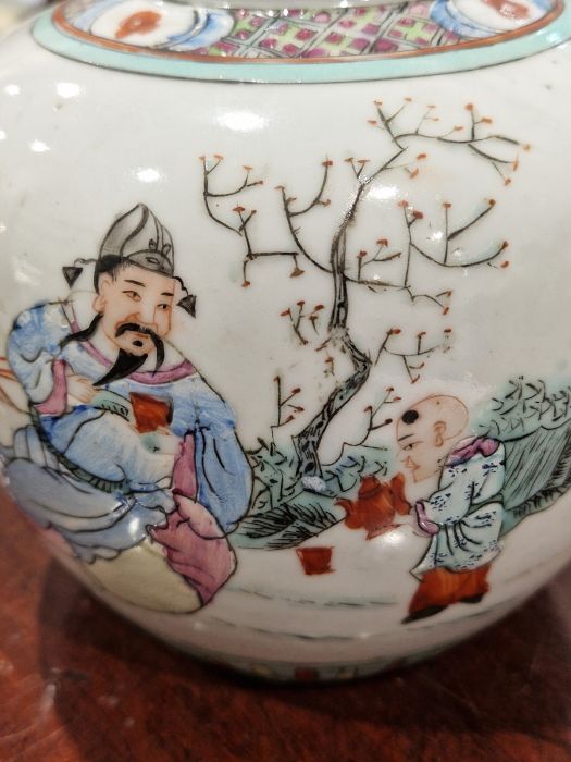 19th century Chinese porcelain ginger jar and cover painted with figures before terracing with - Image 8 of 34