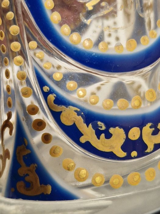 Pair of Bohemian overlay blue and gilt glass beakers on stands, with Arabic script Condition - Image 14 of 30