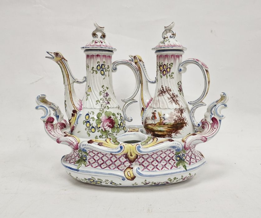 French Faience Rococo cruet set, 19th century, in the mid-18th century style, spurious blue Veuve - Image 2 of 3